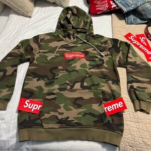 Supreme Camouflage Hoodie with Red Logo